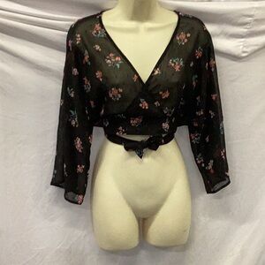 & harmony Forever 21 cropped sheer long sleeve tie top.